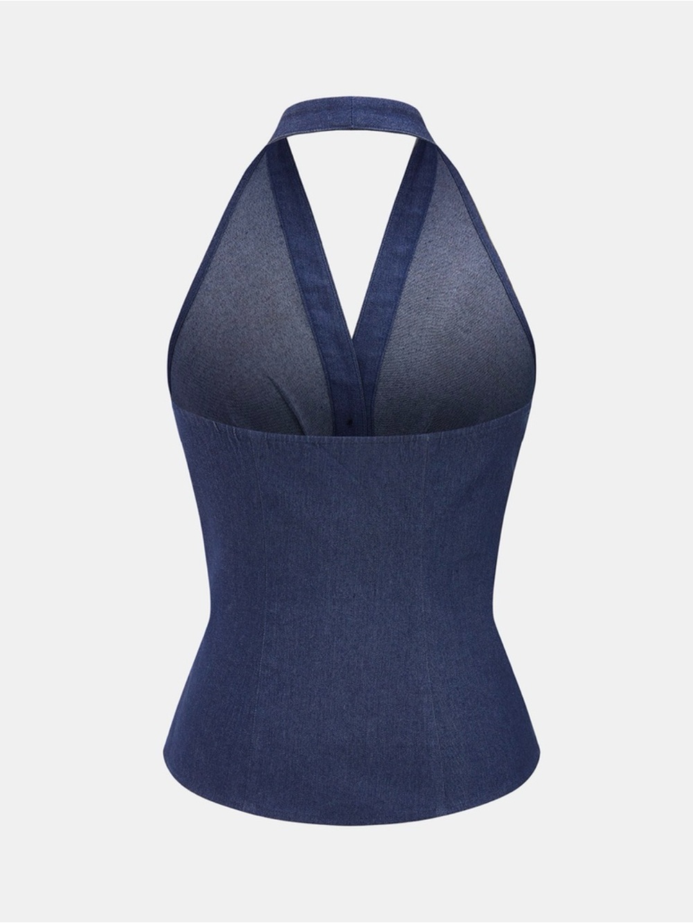 Commense Ruched Denim Halter Top - Picture 3 of 8